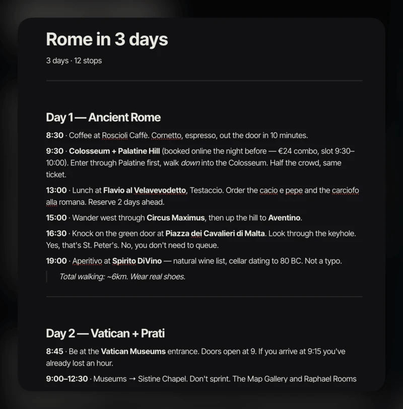 Day-by-day plans